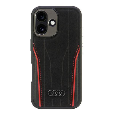 Audi Genuine Leather MagSafe iPhone 16 6.1&quot; black-red hardcase AU-TPUPCMIP16-R8/D3-RD