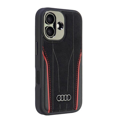 Audi Genuine Leather MagSafe iPhone 16 6.1&quot; black-red hardcase AU-TPUPCMIP16-R8/D3-RD