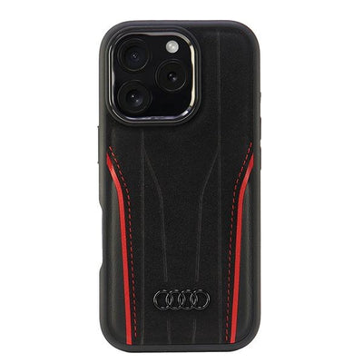 Audi Genuine Leather MagSafe iPhone 16 Pro 6.3&quot; black-red hardcase AU-TPUPCMIP16P-R8/D3-RD