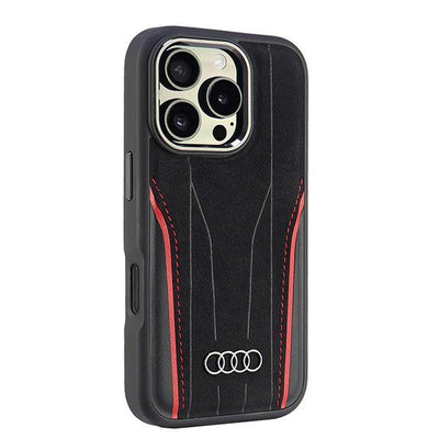 Audi Genuine Leather MagSafe iPhone 16 Pro 6.3&quot; black-red hardcase AU-TPUPCMIP16P-R8/D3-RD