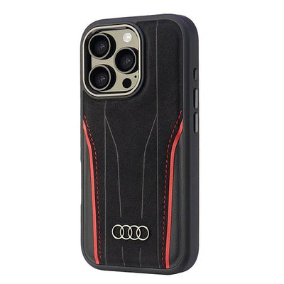Audi Genuine Leather MagSafe iPhone 16 Pro 6.3&quot; black-red hardcase AU-TPUPCMIP16P-R8/D3-RD