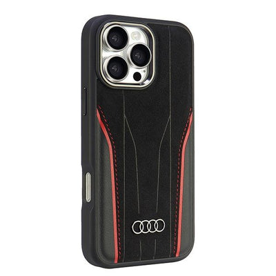 Audi Genuine Leather MagSafe iPhone 16 Pro Max 6.9" black-red hardcase AU-TPUPCMIP16PM-R8/D3-RD