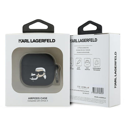 Karl Lagerfeld Silicone Karl&amp;Chaupette Head 3D Case for AirPods 4 - Black