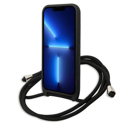 Karl Lagerfeld Leather Monogram Patch and Cord Iconik Case for iPhone 13 Pro / 13 - Black