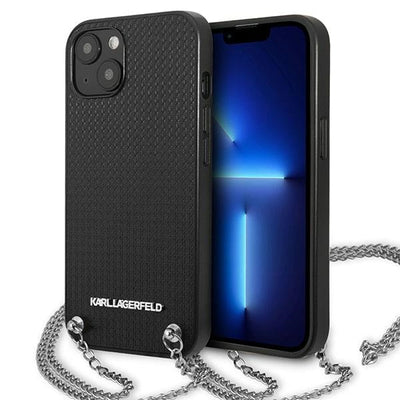 Karl Lagerfeld Leather Textured and Chain Case for iPhone 13 / 14 / 15 6.1" - Black