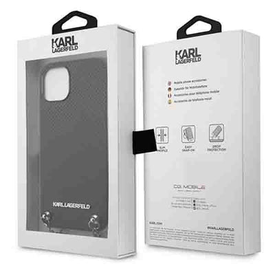 Karl Lagerfeld Leather Textured and Chain Case for iPhone 13 / 14 / 15 6.1" - Black