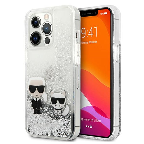 Karl Lagerfeld Liquid Glitter Karl&amp;Choupette case for iPhone 13 Pro Max 6.7" - silver