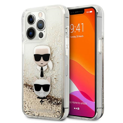 Karl Lagerfeld Liquid Glitter Karl&amp;Choupette Head Case for iPhone 13 Pro Max 6.7" - Gold