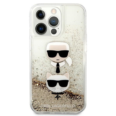 Karl Lagerfeld Liquid Glitter Karl&amp;Choupette Head Case for iPhone 13 Pro Max 6.7" - Gold
