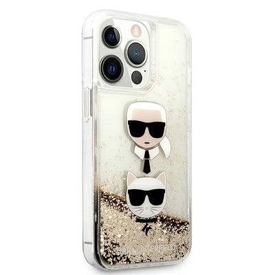 Karl Lagerfeld Liquid Glitter Karl&amp;Choupette Head Case for iPhone 13 Pro Max 6.7" - Gold