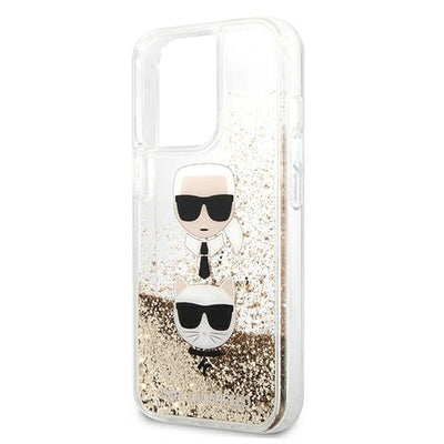 Karl Lagerfeld Liquid Glitter Karl&amp;Choupette Head Case for iPhone 13 Pro Max 6.7" - Gold