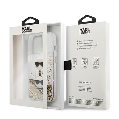 Karl Lagerfeld Liquid Glitter Karl&amp;Choupette Head Case for iPhone 13 Pro Max 6.7" - Gold