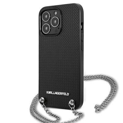 Karl Lagerfeld Leather Textured and Chain Case for iPhone 13 Pro Max 6.7" - Black