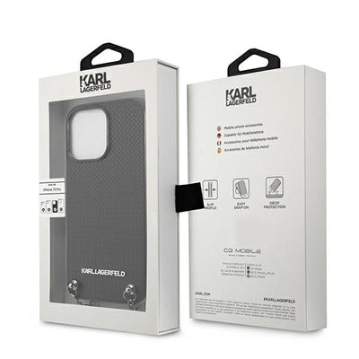 Karl Lagerfeld Leather Textured and Chain Case for iPhone 13 Pro Max 6.7" - Black