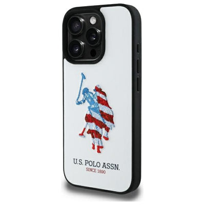 US Polo USHCP15XPUSH iPhone 15 Pro Max 6.7&quot; white/white Leather Big DH American Flag — U.S. Polo Assn.