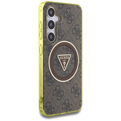 Guess 4G Glitter Triangle Buttons MagSafe Case for Samsung Galaxy S25 Brown