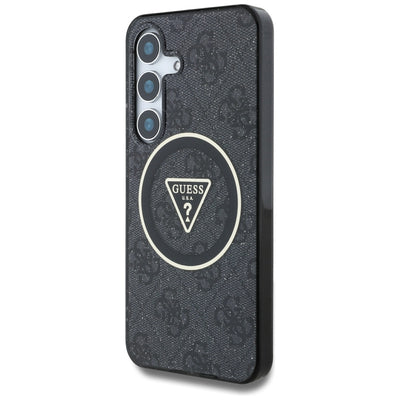 Guess 4G Glitter Triangle Buttons MagSafe Case for Samsung Galaxy S25 Plus Black