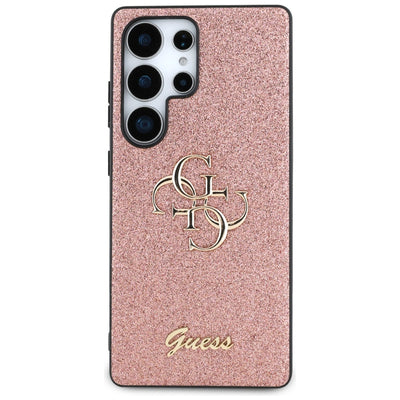 Guess Fixed Glitter Big 4G Metal Logo Case for Samsung Galaxy S25 Ultra Pink