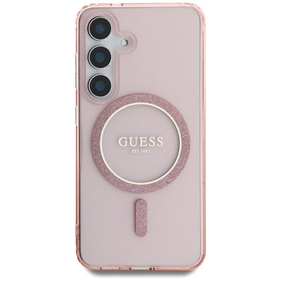 Guess Glitter Circle Classic Logo MagSafe Case for Samsung Galaxy S25 Pink