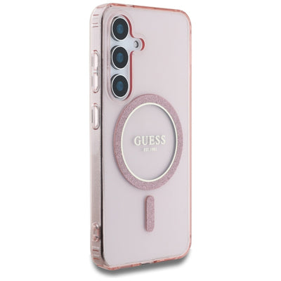 Guess Glitter Circle Classic Logo MagSafe Case for Samsung Galaxy S25 Pink