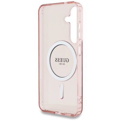 Guess Glitter Circle Classic Logo MagSafe Case for Samsung Galaxy S25 Pink