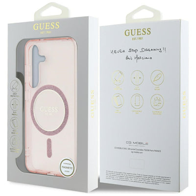 Guess Glitter Circle Classic Logo MagSafe Case for Samsung Galaxy S25 Pink
