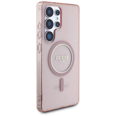 Guess Glitter Circle Classic Logo MagSafe case for Samsung Galaxy S25 Ultra - pink
