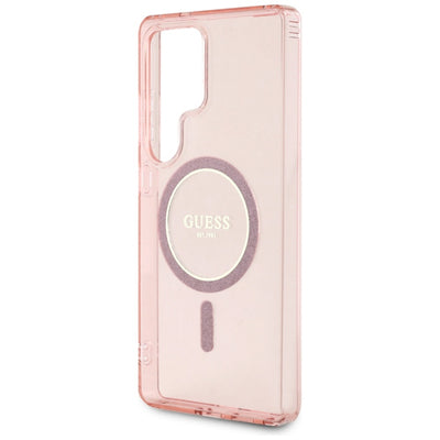 Guess Glitter Circle Classic Logo MagSafe case for Samsung Galaxy S25 Ultra - pink