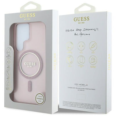 Guess Glitter Circle Classic Logo MagSafe case for Samsung Galaxy S25 Ultra - pink