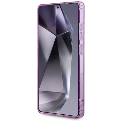 Guess Glitter Flowers Triangle Buttons MagSafe case for Samsung Galaxy S25 Ultra - purple