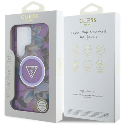 Guess Glitter Flowers Triangle Buttons MagSafe case for Samsung Galaxy S25 Ultra - purple