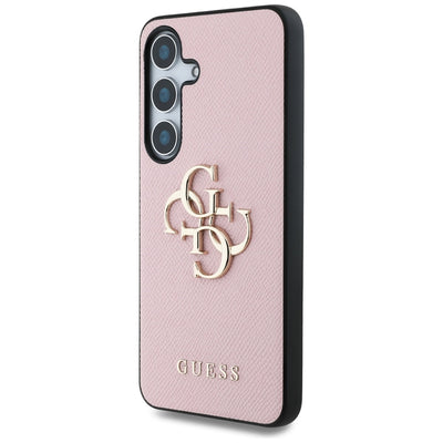 Guess Grained Big 4G Logo Small Classic Logo case for Samsung Galaxy S25 pink