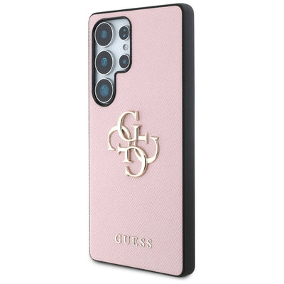 Guess Grained Big 4G Logo Small Classic Logo case for Samsung Galaxy S25 Ultra - pink