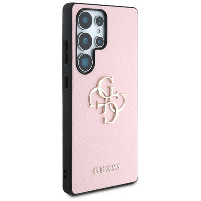 Guess Grained Big 4G Logo Small Classic Logo case for Samsung Galaxy S25 Ultra - pink