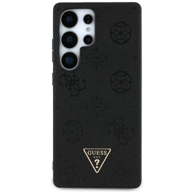 Guess Grained Hot Stamp Peony Pattern Triangle Logo MagSafe Case for Samsung Galaxy S25 Ultra Black