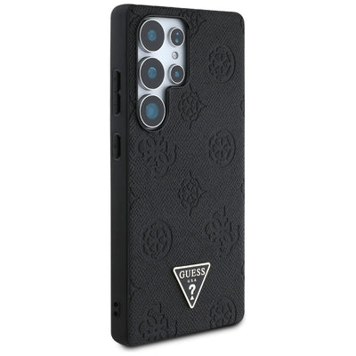 Guess Grained Hot Stamp Peony Pattern Triangle Logo MagSafe Case for Samsung Galaxy S25 Ultra Black