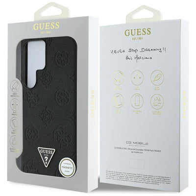 Guess Grained Hot Stamp Peony Pattern Triangle Logo MagSafe Case for Samsung Galaxy S25 Ultra Black