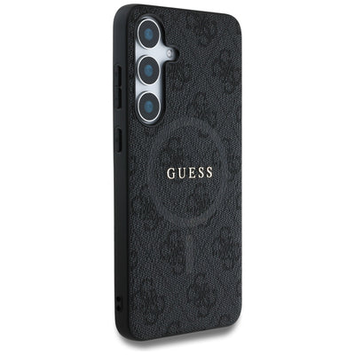 Guess Leather 4G Colored Ring Classic Logo MagSafe Samsung Galaxy S25 case black