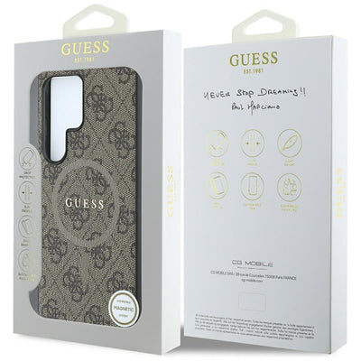 Guess Leather 4G Colored Ring Classic Logo MagSafe Case Samsung Galaxy S25 Ultra brown