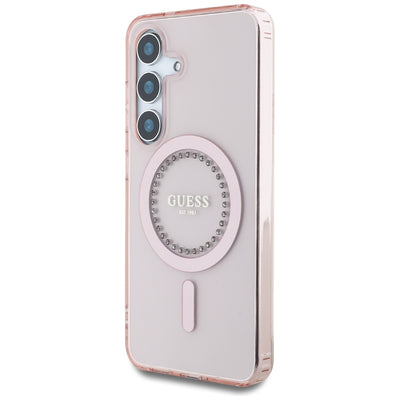 Guess Rhinestones Printed Classic Logo MagSafe Samsung Galaxy S25 Case Pink