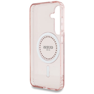 Guess Rhinestones Printed Classic Logo MagSafe Samsung Galaxy S25 Case Pink