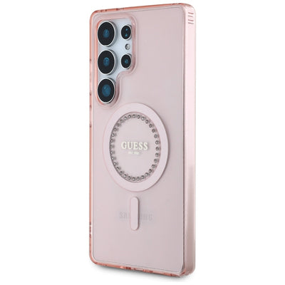 Guess Rhinestones Printed Classic Logo MagSafe Samsung Galaxy S25 Ultra Case Pink