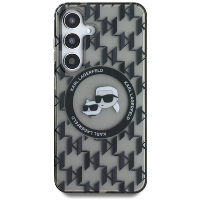 Case Karl Lagerfeld Button Karl&amp;Choupette Heads On KL Pattern MagSafe Samsung Galaxy S25 black