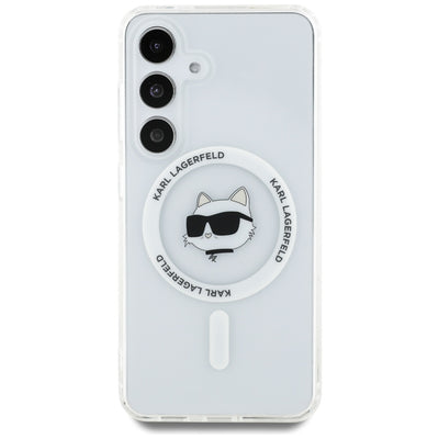 Case Karl Lagerfeld Button Choupette Head Printed Logo MagSafe Samsung Galaxy S25 white