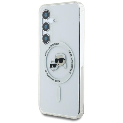 Case Karl Lagerfeld Button Karl &amp; Choupette Heads Printed Logo MagSafe Samsung Galaxy S25 white