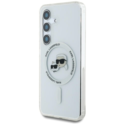 Case Karl Lagerfeld Button Karl &amp; Choupette Heads Printed Logo MagSafe Samsung Galaxy S25 white