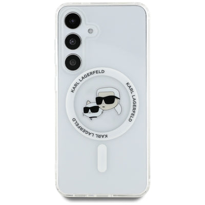Case Karl Lagerfeld Button Karl &amp; Choupette Heads Printed Logo MagSafe Samsung Galaxy S25 white
