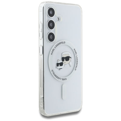 Case Karl Lagerfeld Button Karl &amp; Choupette Heads Printed Logo MagSafe Samsung Galaxy S25 white