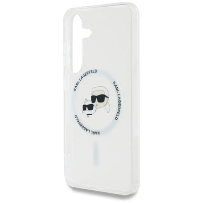 Case Karl Lagerfeld Button Karl &amp; Choupette Heads Printed Logo MagSafe Samsung Galaxy S25 white