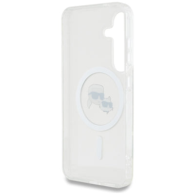 Case Karl Lagerfeld Button Karl &amp; Choupette Heads Printed Logo MagSafe Samsung Galaxy S25 white
